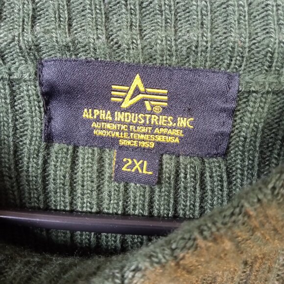 ALPHA INDUSTRIES heavy ribbed dark green military army sweater mens L - Picture 2 of 6